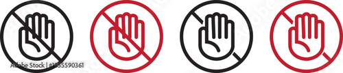Don't touch vector icons set. Do not enter sign with hand