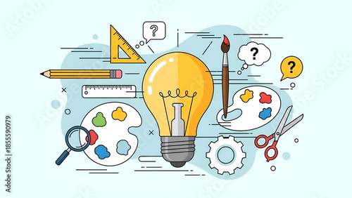 Creative Studio Tools with Light Bulb