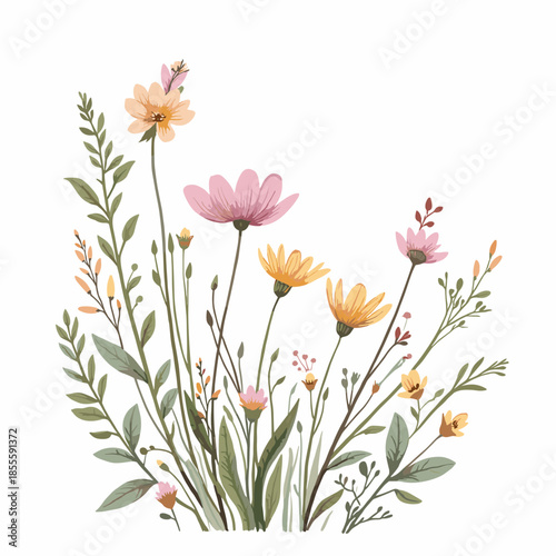 Bouquet of colorful flowers and lush greenery in a serene floral arrangement