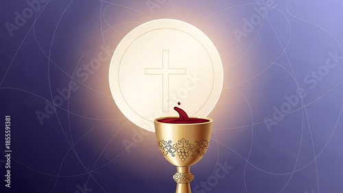 Chalice with Host and Cross Symbol in Eucharistic Scene