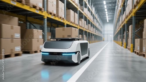 Modern Autonomous Warehouse Robot in a High Tech Logistics Facility