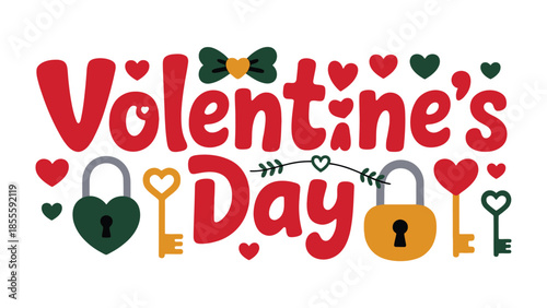 Valentine's Day Icon: A vibrant Valentine's Day design, featuring the word 'Valentine's Day', with locks, keys, and hearts. A colorful.