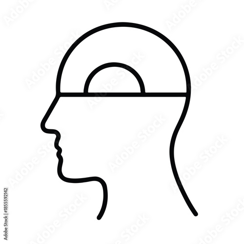 Minimal black vector illustration of human head with inner horizon line, symbolizing expanding knowledge