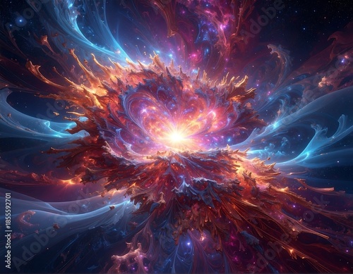 Cosmic eruption vivid colors explode in an abstract, nebular fashion