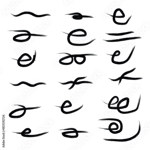 Collection of handwritten letter e variations and swirls
