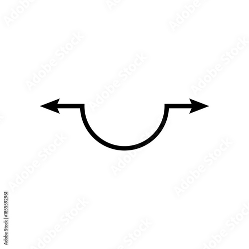 Dual semi circle arrow. Vector illustration. Semicircular curved thin long double ended arrow.