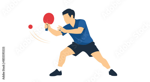 Dynamic Table Tennis Player Hitting Ball with Paddle in Flat Vector Illustration
