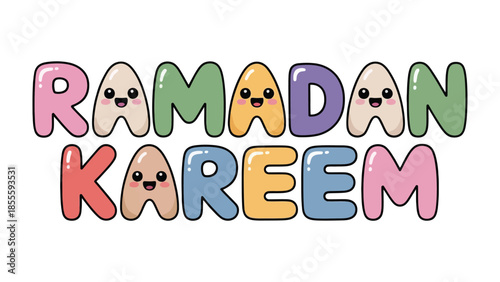 Ramadan Kareem: A festive and vibrant graphic design with the words Ramadan Kareem in a colorful and cheerful style.