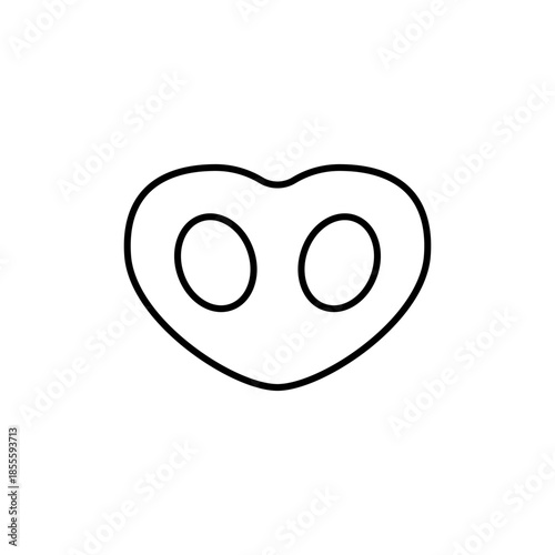 Outline pig nose or snout in heart shape. Vector line art icon. Isolated illustration on white background.