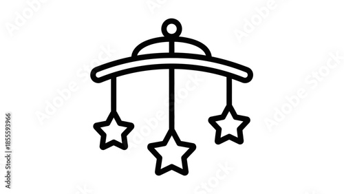Simple Line Art Icon of a Baby Crib Mobile with Stars.