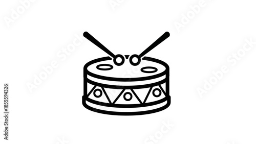 Simple Line Art Illustration of a Drum with Drumsticks.