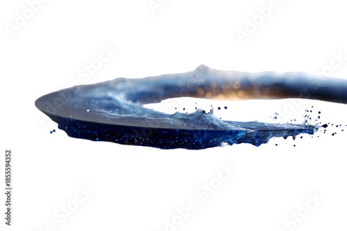 Dynamic blue liquid splash with sparkling glitter and golden light highlights