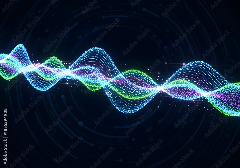 Fototapeta premium Abstract Digital Sound Wave Visualization with Glowing Particle Flow