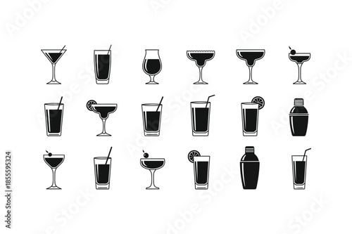 Cocktail and Beverage Glassware Icon Set Vector Drink Silhouettes for Bar Menu Design