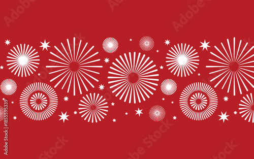 Red background with white fireworks and stars celebration
