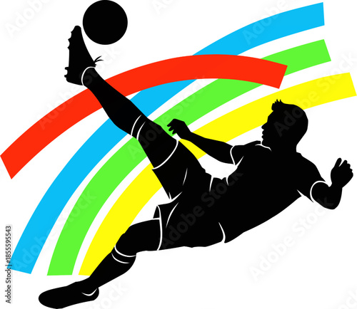 Silhouette of soccer player with abstract elements. Perfect for sports blogs, posters, or social media posts with dynamic visuals.