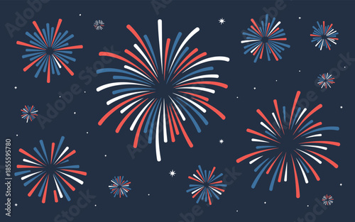 Red White and Blue Fireworks Display on Dark Background 1