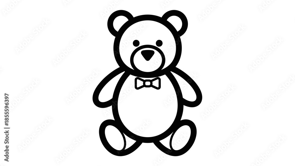 Obraz premium Simple Line Art Teddy Bear Icon with Bow Tie.