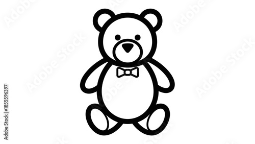 Simple Line Art Teddy Bear Icon with Bow Tie.