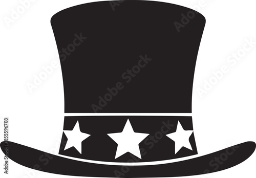 Black silhouette of uncle sam hat with white stars