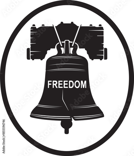 Black and white circular emblem featuring the liberty bell with the word freedom