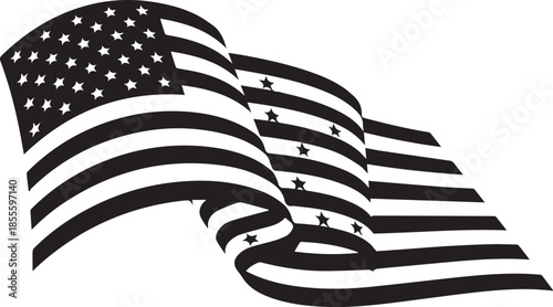 Waving american flag silhouette against white background
