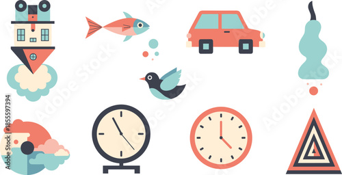 Vibrant icons of modern life and nature in harmony