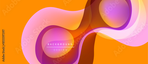 Abstract fluid shapes, vibrant orange hues, purple accents. Modern design, dynamic composition, smooth gradients create visual interest.