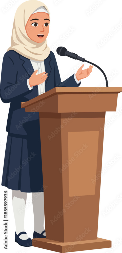 Obraz premium Muslim Student Girl Speaking Speaking at Debate Competition