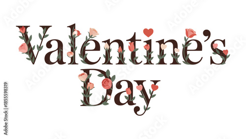 Valentine's Day: A vibrant, floral depiction of Valentine's Day, perfect for expressing love and affection. Featuring intricately designed letters adorned with roses and heart.