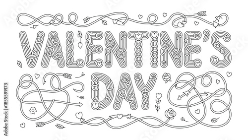 Valentine's Day Typography: Intricate, hand-drawn typography celebrates Valentine's Day. Arrows, hearts, and decorative lines add a touch of playful romance. A testament to love.