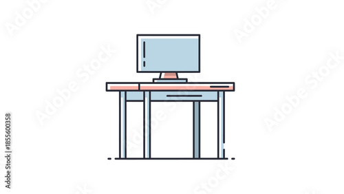 Vector illustration of a computer workstation with a monitor on a desk