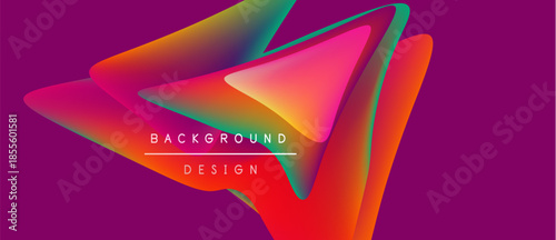 Abstract vibrant shapes overlap, creating dynamic colorful background. Text reads background design within central form.