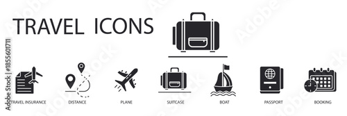 travel set icons outline and Flat Style,transparent background,