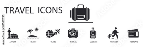 travel set icons outline and Flat Style,transparent background,
