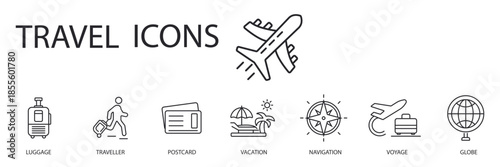 travel set icons outline and Flat Style,transparent background,