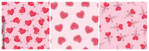 Valentine's day hearts seamless patterns collection for wallpaper, wrapping paper, backgrounds, banners, textile prints, holiday decor, stationery, etc. EPS 10