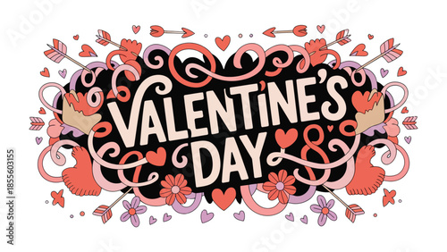 Valentine's Day Delight: A vibrant design for Valentine's Day filled with hearts, arrows, and floral elements, perfectly encapsulating the spirit of love and affection.