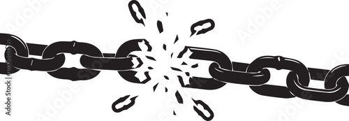 Black chain breaking apart with explosive force and fragments flying