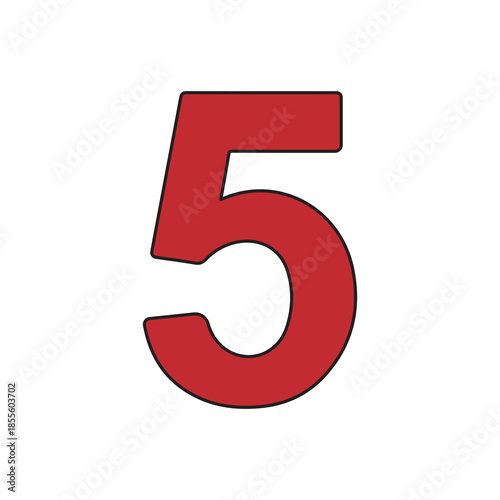 Red Number Five Bold Typography Illustration