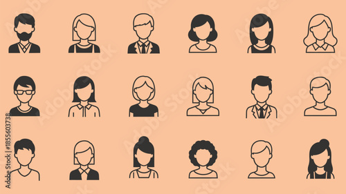 Minimalist avatar profile set with diverse men and women