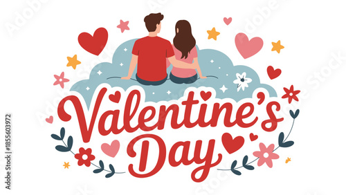 Love's Embrace on Valentine's Day: A couple in a loving embrace celebrates the most romantic time of the year, with flowers and hearts.