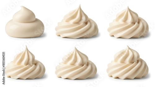Mayonnaise isolated Mayo swirl on white background Mayonnaise cream set Mayonnaise swirl with clippi