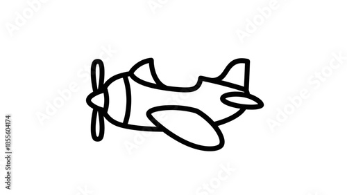 Simple Line Art Drawing of a Propeller Airplane.