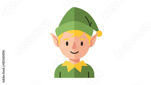 A cartoon illustration of a smiling elf with pointy ears and a green hat.