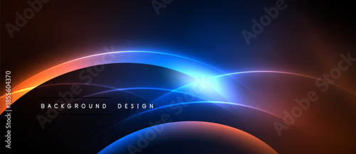 Abstract flowing lines, vibrant blue, orange hues. Dark background creates dynamic visual effect. Modern design element.