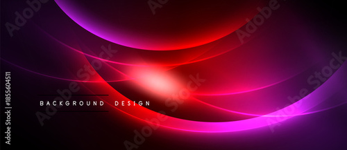 Abstract vibrant design. Smooth curves, red hues dominate, purple accents present. Dark background enhances luminosity, modern aesthetic.