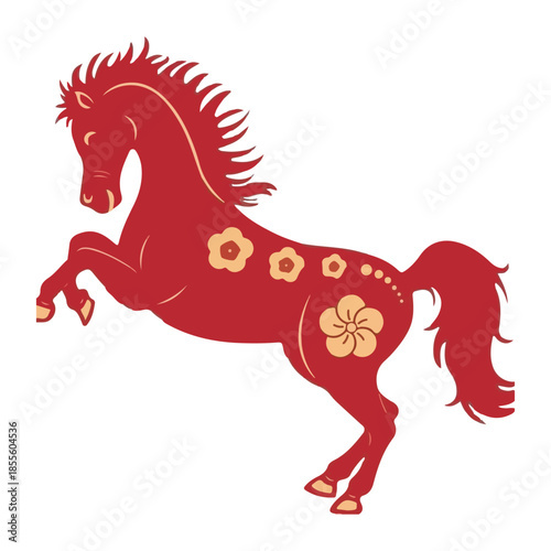 Red Chinese Zodiac Horse with Floral Lucky Pattern