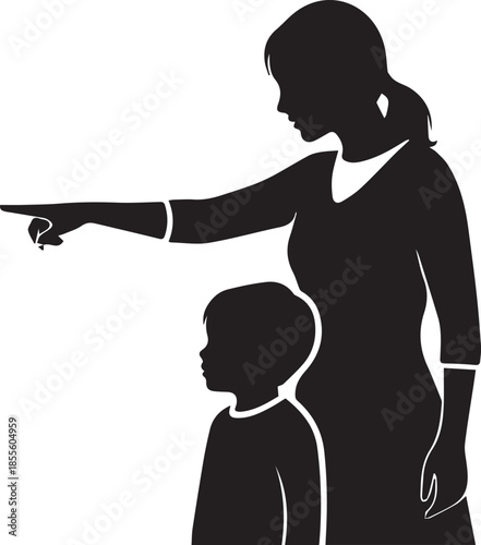 Woman pointing to object with child