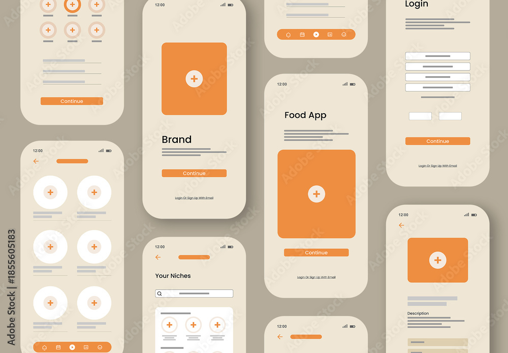 Food App Mobile UI Wireframe Design Template Screens 素材庫範本 | Adobe Stock